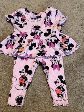 Disney Baby Girl's 0-3m Minnie Mouse Ribbed Outfit Set Pink Short Sleeved